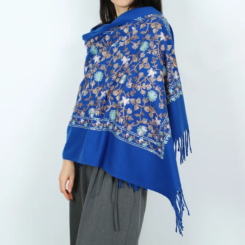 New Women'S Scarf Ethnic Style Flower Embroidery Shawl Travel Wear Tassels Outside Windproof And Warm