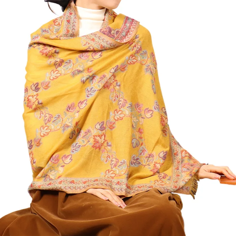 New Phoenix Tail Acrylic Jacquard Travel Holiday Dual Purpose Women'S Extended Warm Scarf National Shawl Manufacturer Wholesale