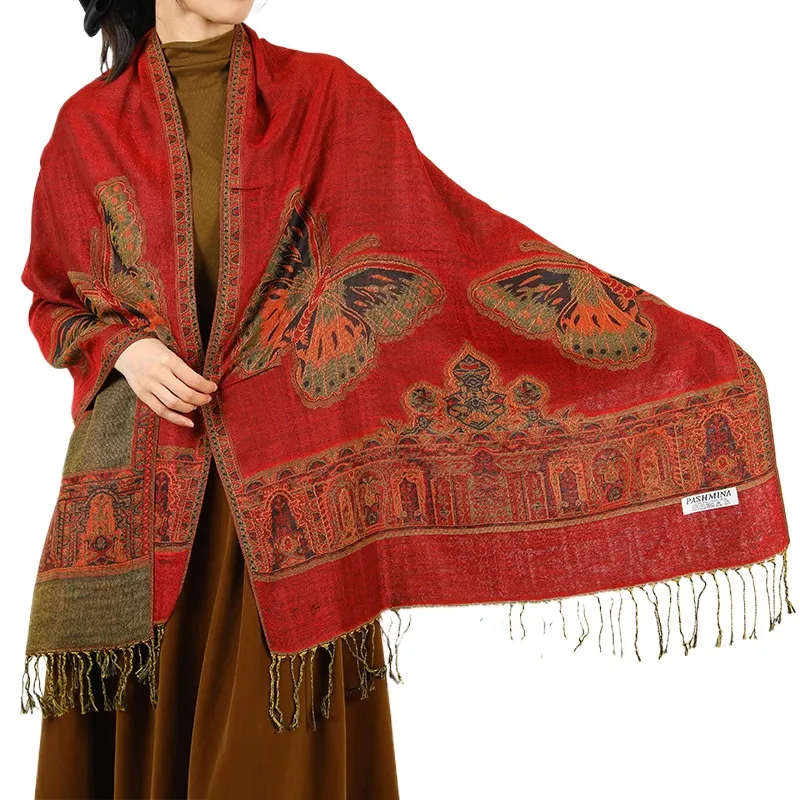 Spring And Autumn Jacquard Polyester Shawl Decorative Long Scarf Custom Women'S Large Size Scarf Two Ends Tassel Nepalese Scarf