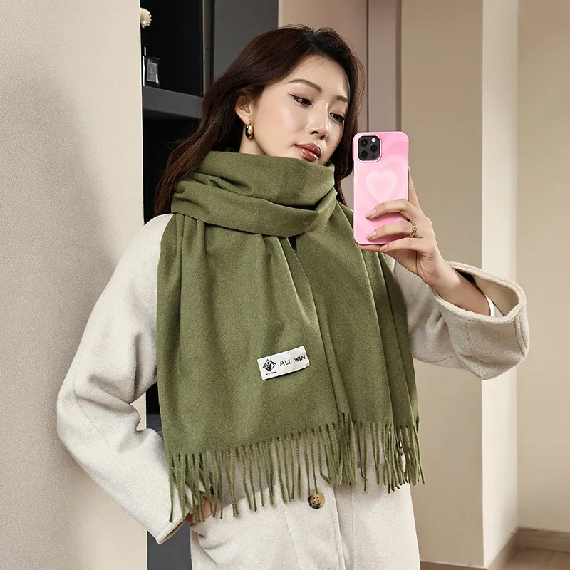 Winter Wool Simple And Versatile Scarf Solid Color Women'S Autumn And Winter Warm Fashion European And American Temperament Wool Shawl