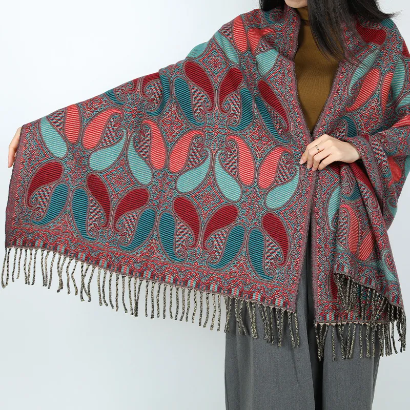 New Retro National Jacquard Travel Wear Cloak National Style Women'S Shawl Windproof Warm Scarf Wholesale