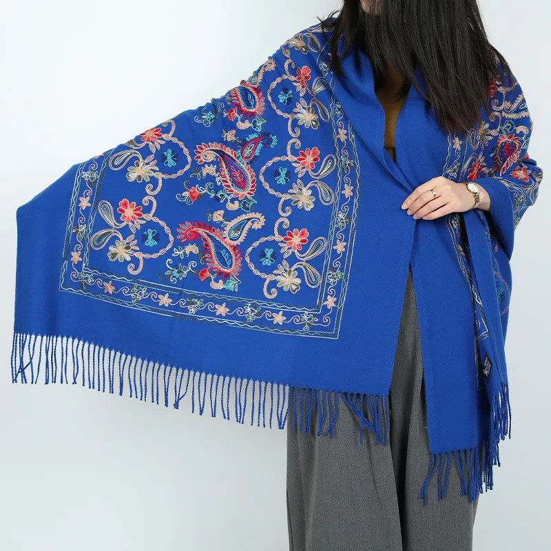 Natural Fresh Ethnic Style Flower Scarf Women'S Large Shawl Travel Wear Tassel Thickened Warm Outside Wholesale
