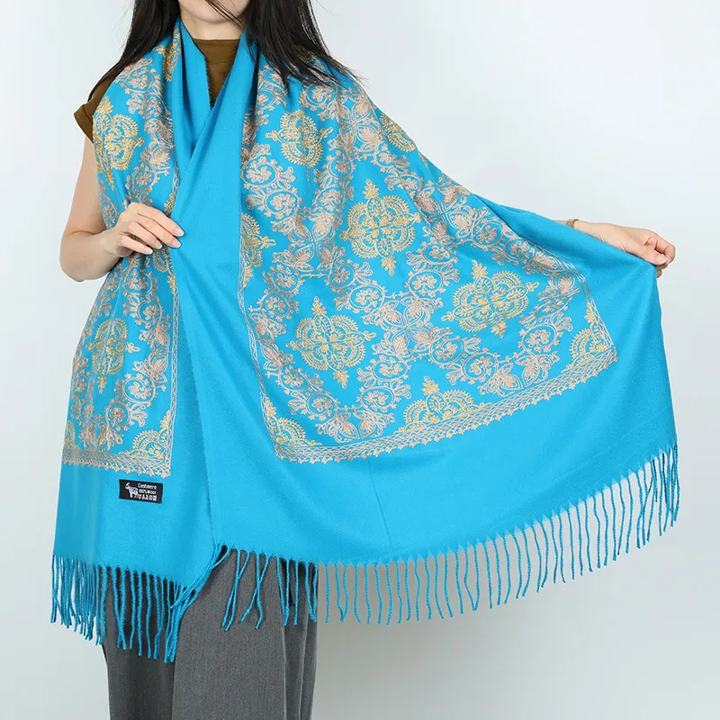 Autumn And Winter New High-Grade Imitation Cashmere Scarf Women'S Neckwear Warm Scarf Dual-Purpose Embroidered Decorative Tassel Shawl