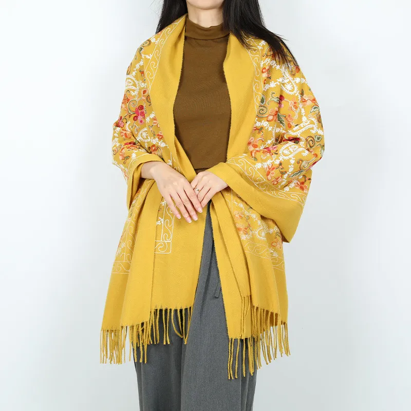 New Thickened Shawl With Winter Ethnic Style Imitation Cashmere Scarf Female Flower Cashew Nuts Warm Decoration